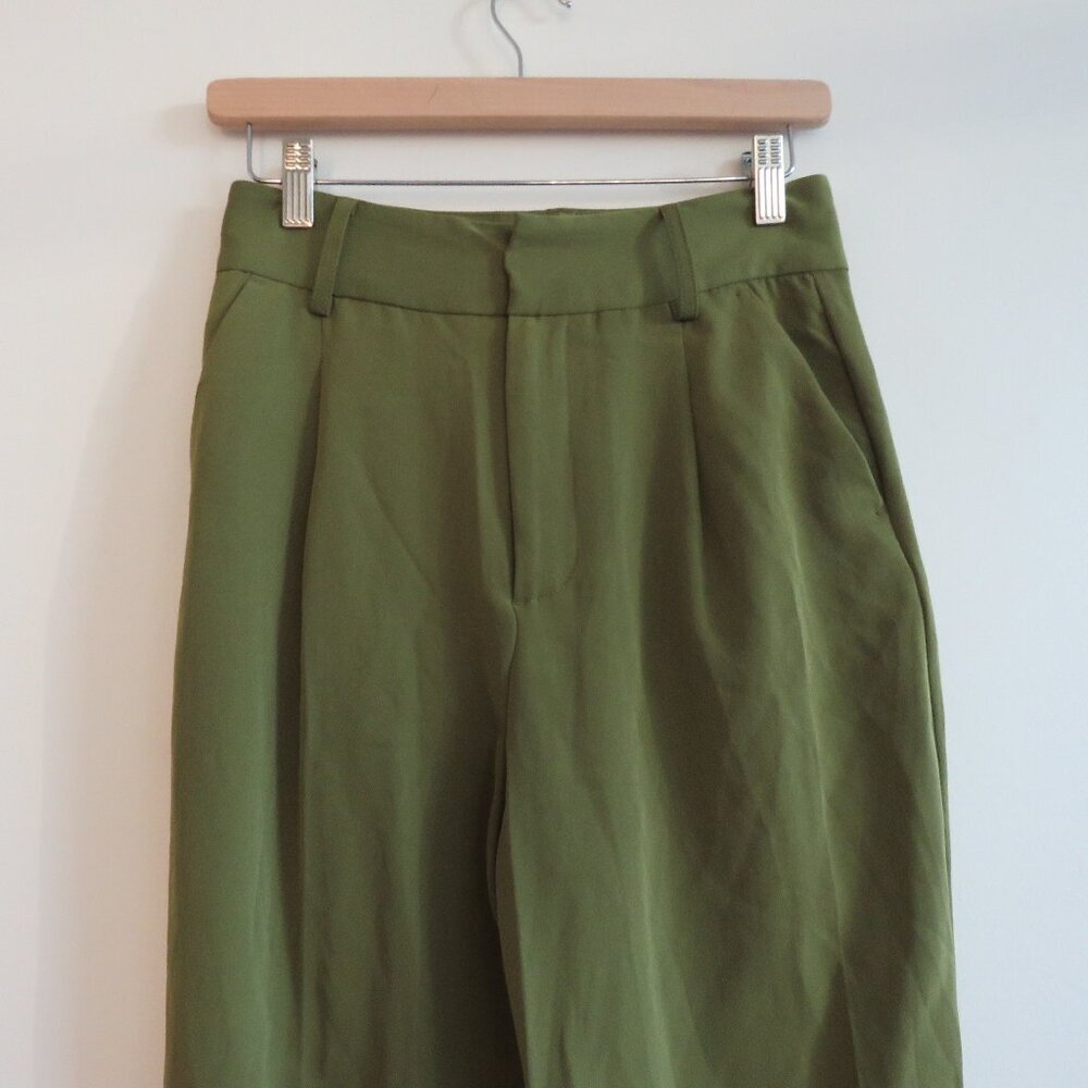 JASON WU High Rise Pleated Crepe Pants in Khaki Green Minimalist - Size US 2 - Picture 3 of 12